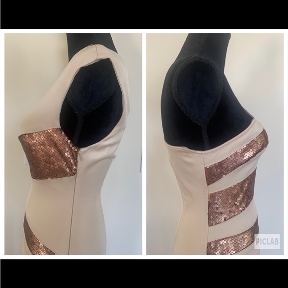 ALEXIA ADMOR One Shoulder Beige Sequins Fitted Bodycon Cocktail Party Dress Sz M - Picture 7 of 12